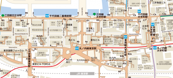 東京駅から地下通路マップ